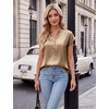 Blooming Jelly Womens Dressy Casual Tops Satin Work Blouses Cap Sleeve Button Down Shirts Summer Business Outfits(Khaki)