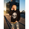 Blooming Jelly Women’s Halloween Sweatshirts Skull Shirts Fall Sweater(Distressed Black Hoodie)
