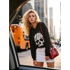 Blooming Jelly Women’s Halloween Sweatshirts Skull Shirts Fall Sweater(Distressed Black Hoodie)