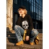 Blooming Jelly Women’s Halloween Sweatshirts Skull Shirts Fall Sweater(Distressed Black Hoodie)