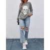 Blooming Jelly Women’s Halloween Sweatshirts Skull Shirts Fall Sweater(Grey-hoodie)