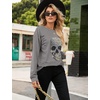 Blooming Jelly Women’s Halloween Sweatshirts Skull Shirts Fall Sweater(Grey-leopard Skull)