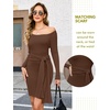 Blooming Jelly Womens Off Shoulder Sweater Dress Scarf Long Sleeve Dresses(Brown)
