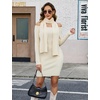 Blooming Jelly Womens Off Shoulder Sweater Dress Scarf Long Sleeve Dresses(Cream)