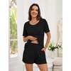 Blooming Jelly Womens Pajama Sets 2 Piece Pjs Lounge Set Button Down Soft Short Sleeve Sleepwear Top Shorts(Black)