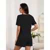 Blooming Jelly Womens Pajama Sets 2 Piece Pjs Lounge Set Button Down Soft Short Sleeve Sleepwear Top Shorts(Black)