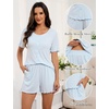 Blooming Jelly Womens Pajama Sets 2 Piece Pjs Lounge Set Button Down Soft Short Sleeve Sleepwear Top Shorts(Blue)