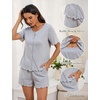 Blooming Jelly Womens Pajama Sets 2 Piece Pjs Lounge Set Button Down Soft Short Sleeve Sleepwear Top Shorts(Grey)