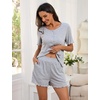 Blooming Jelly Womens Pajama Sets 2 Piece Pjs Lounge Set Button Down Soft Short Sleeve Sleepwear Top Shorts(Grey)
