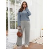 Blooming Jelly Womens Plus Size Pajamas Sets Cute 2 Piece Lounge Set Color Block Matching Fall Pjs Loungewear Pockets(Blue-grey Stripes)