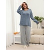 Blooming Jelly Womens Plus Size Pajamas Sets Cute 2 Piece Lounge Set Color Block Matching Fall Pjs Loungewear Pockets(Blue-grey Stripes)