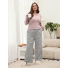 Blooming Jelly Womens Plus Size Pajamas Sets Cute 2 Piece Lounge Set Color Block Matching Fall Pjs Loungewear Pockets(Pink-grey Stripes)