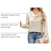Blooming Jelly Womens Satin Blouse Cowl Neck Draped Long Sleeve Dressy Tops(Apricot)
