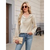 Blooming Jelly Womens Satin Blouse Cowl Neck Draped Long Sleeve Dressy Tops(Apricot)
