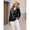 Blooming Jelly Womens Satin Blouse Cowl Neck Draped Long Sleeve Dressy Tops(Black)