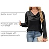 Blooming Jelly Womens Satin Blouse Cowl Neck Draped Long Sleeve Dressy Tops(Black)