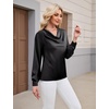 Blooming Jelly Womens Satin Blouse Cowl Neck Draped Long Sleeve Dressy Tops(Black)