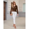 Blooming Jelly Womens Satin Blouse Cowl Neck Draped Long Sleeve Dressy Tops(Brown)