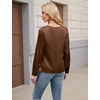 Blooming Jelly Womens Satin Blouse Cowl Neck Draped Long Sleeve Dressy Tops(Brown)