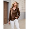 Blooming Jelly Womens Satin Blouse Cowl Neck Draped Long Sleeve Dressy Tops(Brown)