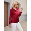 Blooming Jelly Womens Satin Blouse Cowl Neck Draped Long Sleeve Dressy Tops(Burgundy)