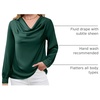 Blooming Jelly Womens Satin Blouse Cowl Neck Draped Long Sleeve Dressy Tops(Emerald Green)