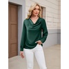 Blooming Jelly Womens Satin Blouse Cowl Neck Draped Long Sleeve Dressy Tops(Emerald Green)