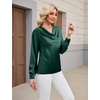 Blooming Jelly Womens Satin Blouse Cowl Neck Draped Long Sleeve Dressy Tops(Emerald Green)