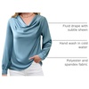 Blooming Jelly Womens Satin Blouse Cowl Neck Draped Long Sleeve Dressy Tops(Teal)