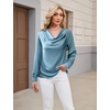 Blooming Jelly Womens Satin Blouse Cowl Neck Draped Long Sleeve Dressy Tops(Teal)