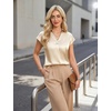 Blooming Jelly Womens Satin Business Casual Tops Cap Short Sleeve Blouse(Beige)