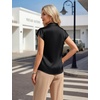 Blooming Jelly Womens Satin Business Casual Tops Cap Short Sleeve Blouse(Black)