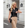 Blooming Jelly Womens Satin Business Casual Tops Cap Short Sleeve Blouse(Black)