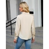Blooming Jelly Womens Satin Button Down Shirts Work Dressy Casual Blouses Shirt Collar Long Sleeve Tops 2025(Beige)