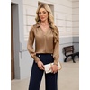 Blooming Jelly Womens Satin Button Down Shirts Work Dressy Casual Blouses Shirt Collar Long Sleeve Tops 2025(Brown)