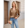 Blooming Jelly Womens Satin Button Down Shirts Work Dressy Casual Blouses Shirt Collar Long Sleeve Tops 2025(Brown)