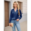 Blooming Jelly Womens Satin Button Down Shirts Work Dressy Casual Blouses Shirt Collar Long Sleeve Tops 2025(Navy Blue)