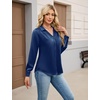 Blooming Jelly Womens Satin Button Down Shirts Work Dressy Casual Blouses Shirt Collar Long Sleeve Tops 2025(Navy Blue)