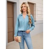 Blooming Jelly Womens Satin Button Down Shirts Work Dressy Casual Blouses Shirt Collar Long Sleeve Tops 2025(Turquoise)