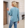 Blooming Jelly Womens Satin Button Down Shirts Work Dressy Casual Blouses Shirt Collar Long Sleeve Tops 2025(Turquoise)