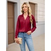Blooming Jelly Womens Satin Button Down Shirts Work Dressy Casual Blouses Shirt Collar Long Sleeve Tops 2025(Wine Red)