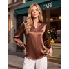Blooming Jelly Womens Satin Long Sleeve Shirts Business Dressy Casual Tops(Brown)
