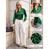 Blooming Jelly Womens Satin Long Sleeve Shirts Business Dressy Casual Tops(Green)
