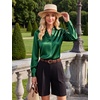 Blooming Jelly Womens Satin Long Sleeve Shirts Business Dressy Casual Tops(Green)