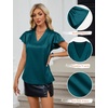 Blooming Jelly Women’s Satin Ruffle Sleeve Blouse – Dressy Casual Business Wear(Blue Green)