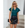 Blooming Jelly Women’s Satin Ruffle Sleeve Blouse – Dressy Casual Business Wear(Blue Green)
