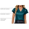 Blooming Jelly Women’s Satin Ruffle Sleeve Blouse – Dressy Casual Business Wear(Blue Green)