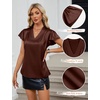 Blooming Jelly Women’s Satin Ruffle Sleeve Blouse – Dressy Casual Business Wear(Dark Brown)