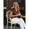 Blooming Jelly Women’s Satin Ruffle Sleeve Blouse – Dressy Casual Business Wear(Dark Brown)
