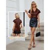Blooming Jelly Women’s Satin Ruffle Sleeve Blouse – Dressy Casual Business Wear(Dark Brown)